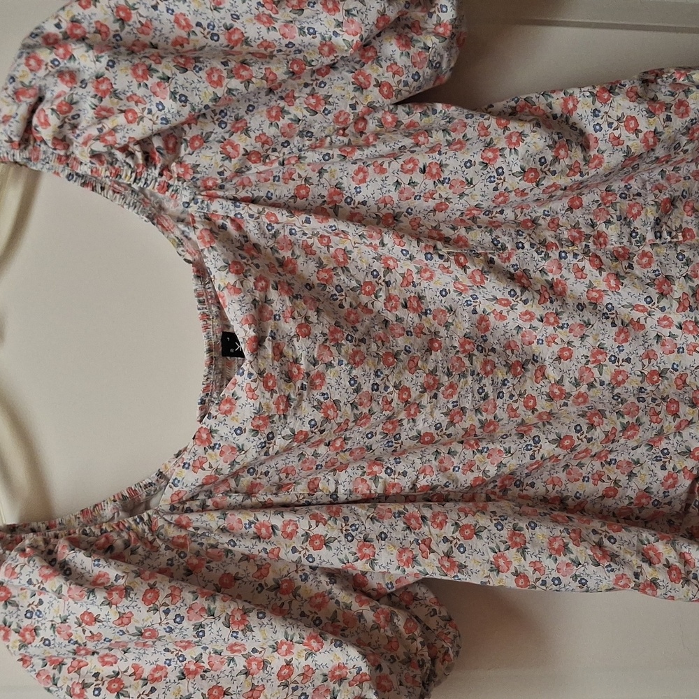 Allegra K Floral Puff Sleeve Top Size L